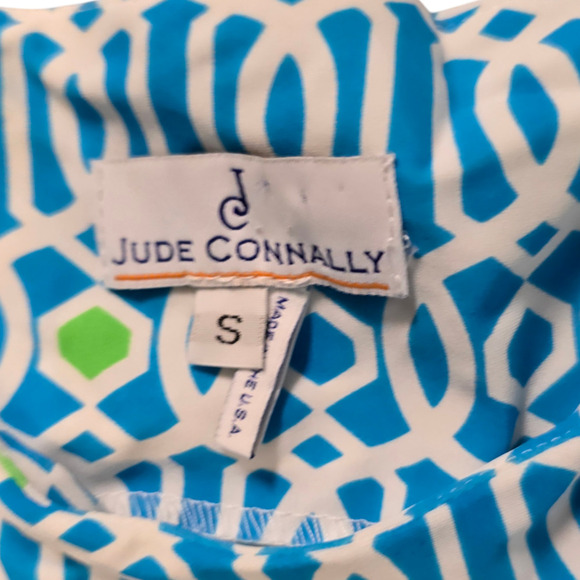 Jude Connally sleeveless shift dress blue green white size small mini abstract - Picture 3 of 6